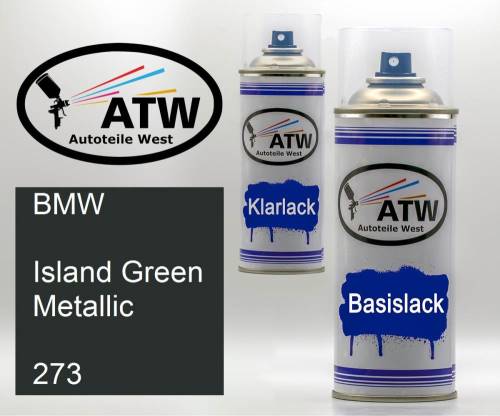 BMW, Island Green Metallic, 273: 400ml Sprühdose + 400ml Klarlack - Set, von ATW Autoteile West.